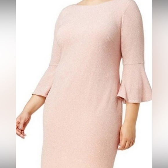 Calvin Klein Pink Shimmer Bell Sleeve Pencil Dress 14W - Picture 7 of 7